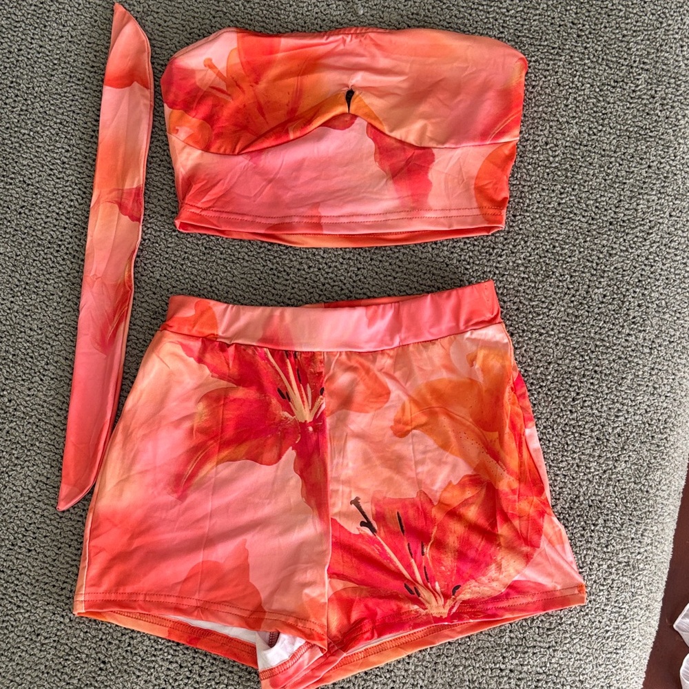 Floral Strapless Top and Shorts Set